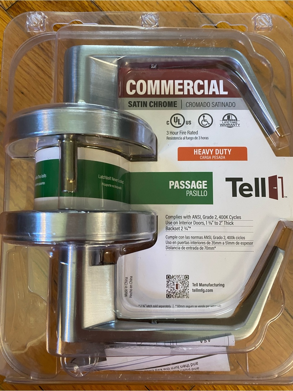 Tell Passage Satin Chrome Commercial Door Lever - Satin Chrome Heavy Duty